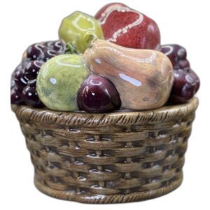 Majolica Style  Art pottery Covered Fruit Basket -Artist signed and Dated